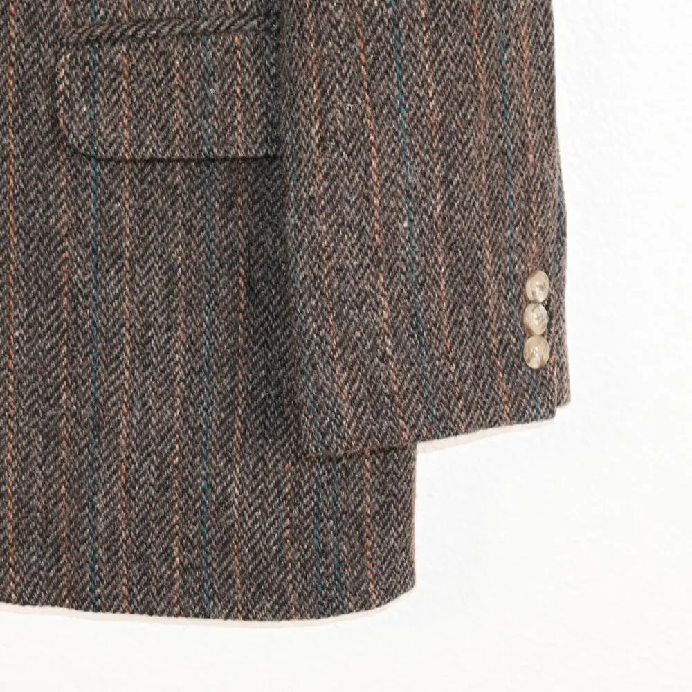 Harris Tweed 44US Scottish Wool Sport Coat Haevy herringbone Brown striped
